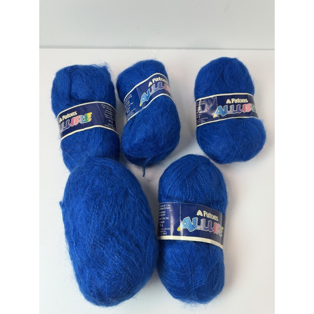 Lot of 5 Skeins Patons Allure Yarn MOHAIR Acrylic Blend 50g‎ Each Blue